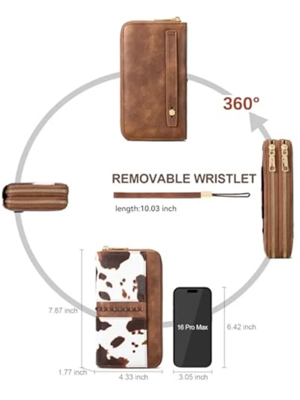 Western Wristlet Wallet RFID Vegan Leather Double Zip Clutch Card Holder Women